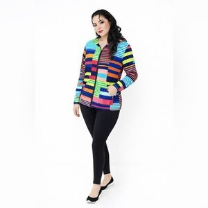 Lands' End Multicolor Zip Hoodie Women's Size L Bright Striped Activewear Jacket